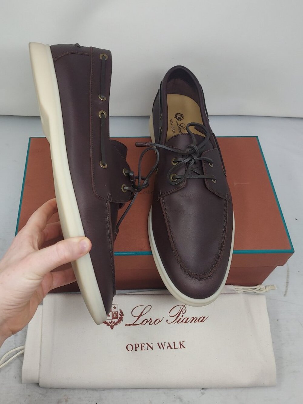 Loro Piana MENS Brown Sea Sail Walk Leather Boat Shoe